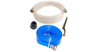 Eagle Hose PVC/Aluminum Water/Trash Pump Hose Kit, 2" Clear Suction Hose Coupled M x F WS, 2" Blue Discharge Hose Coupled M x F WS, 29 Vacuum Rating, 80 PSI Maximum Temperature, 25 Length, 2 ID
