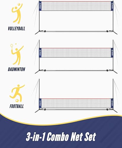 Miniatura 2 de Patiassy Red de bádminton de voleibol de altura ajustable de 5.1 pies a 7.4 pies, red deportiva portátil de 17 pies con postes, 4 raquetas de