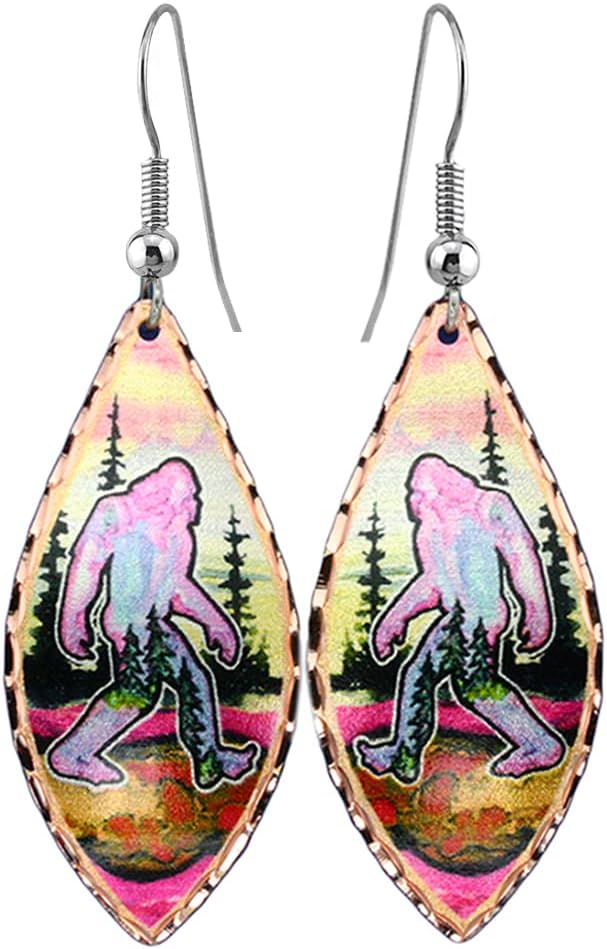 FRONT LINE JEWELRY Copper Pink Sasquatch Earrings - Watercolor Art Earrings, Bigfoot Earrings, Bigfoot Jewelry, Sasquatch Jewelry, Gifts for Bigfoot Enthusiasts, Bigfoot Gifts