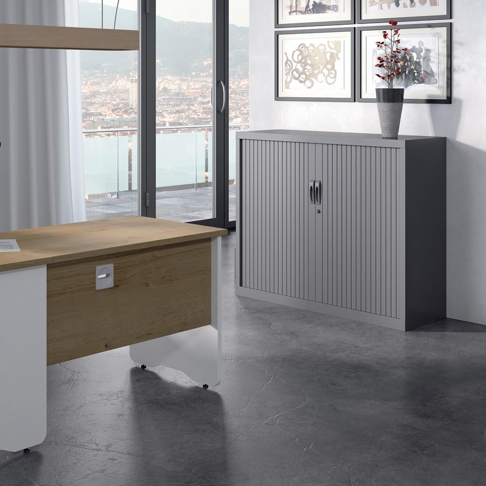 Rocada | Armario Metálico | Armario archivador Muebles Oficina | Puertas de persiana y Estantes de Altura Ajustable| Armarios con Cerradura | 120x45x105 cm - Gris