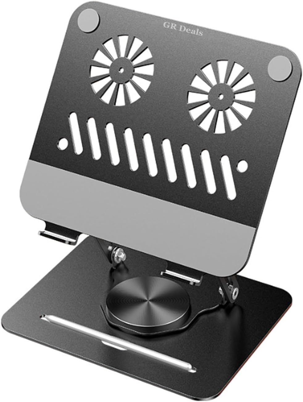 Adjustable Computer Stand, Laptop Stand with 360 Rotating Base with Dual Fan, Ergonomic Laptop Riser Mount for Desk Foldable Protable Desk Fits with 10-17" Laptops & Tablets.(Silver)