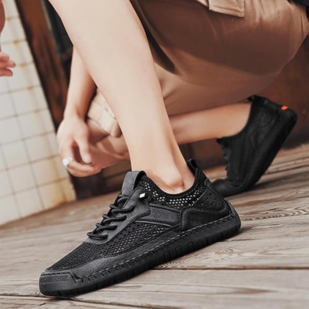 Handgefertigte Herren-Wanderschuhe aus atmungsaktivem Netzstoff | Bequeme, weiche Sohle, zum Reinschlüpfen, lässig, leicht, rutschfest, Fahrschuhe für Wandern, Reisen, Alltag