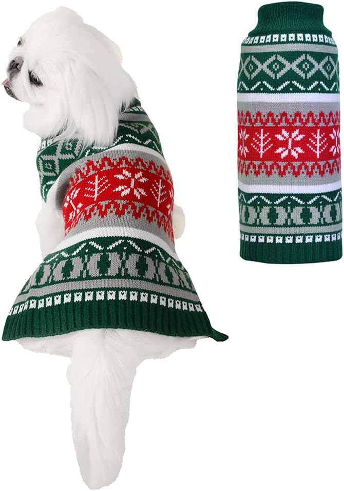 LuzPet Green Christmas Dog Jumper, Xmas Matching Jumper, Knitted Outfits, Winter Sweater Dog Costumes, for Cats Mini Dogs, Small Size