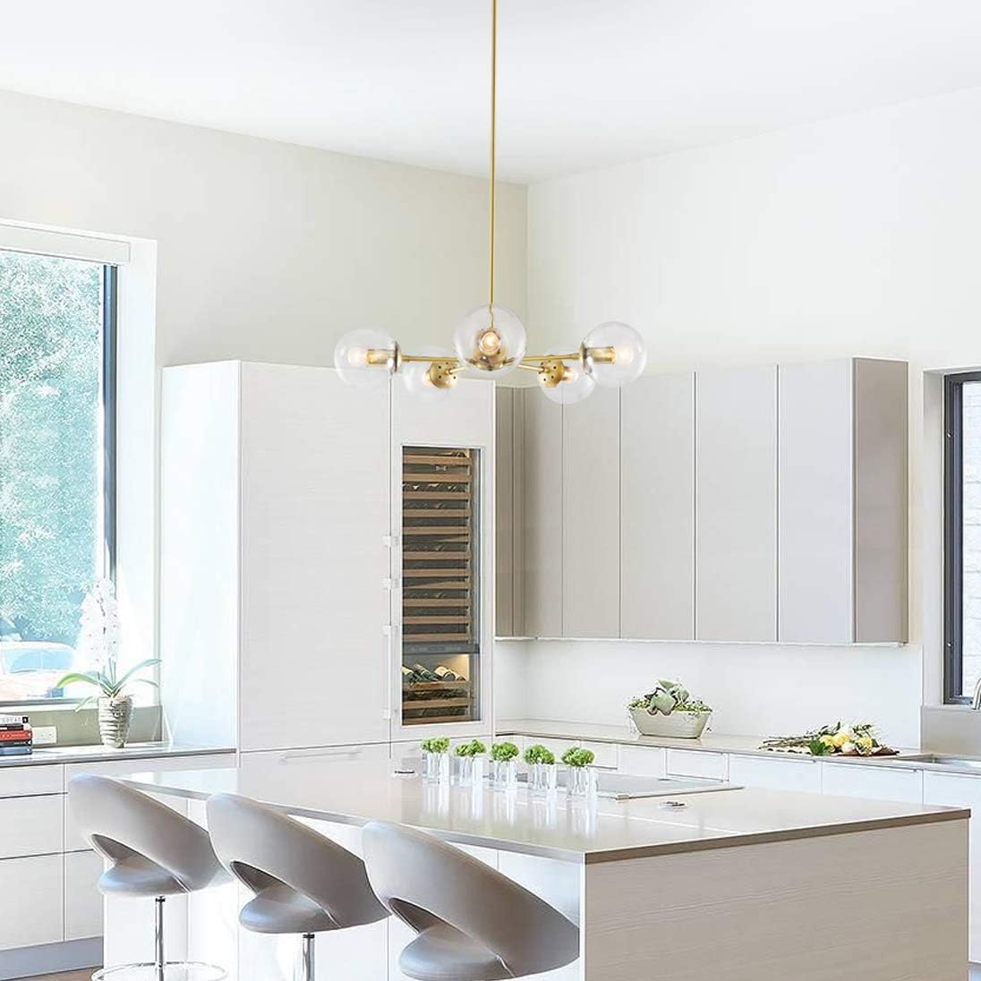 Buy 1 get 1 🔥 Light Society Grammercy 5-Light Chandelier Pendant, Brushed Brass with Clear Glass Globes, Classic Mid Century Modern Lighting Fixture (LS-C228-BRS-CLR)