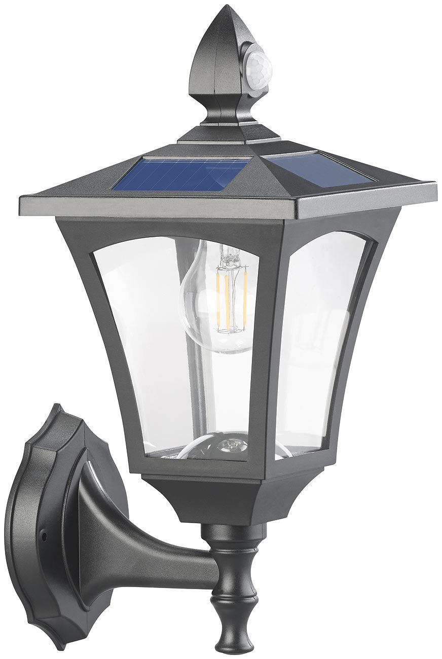 Royal Gardineer Gartenlampe: Solar-LED-Stand- & Wandlaterne, PIR-Sensor, Dämmerungssensor, 300 lm (Solarlaterne mit Dämmerungssensor, Sockel-Laterne, Panel)