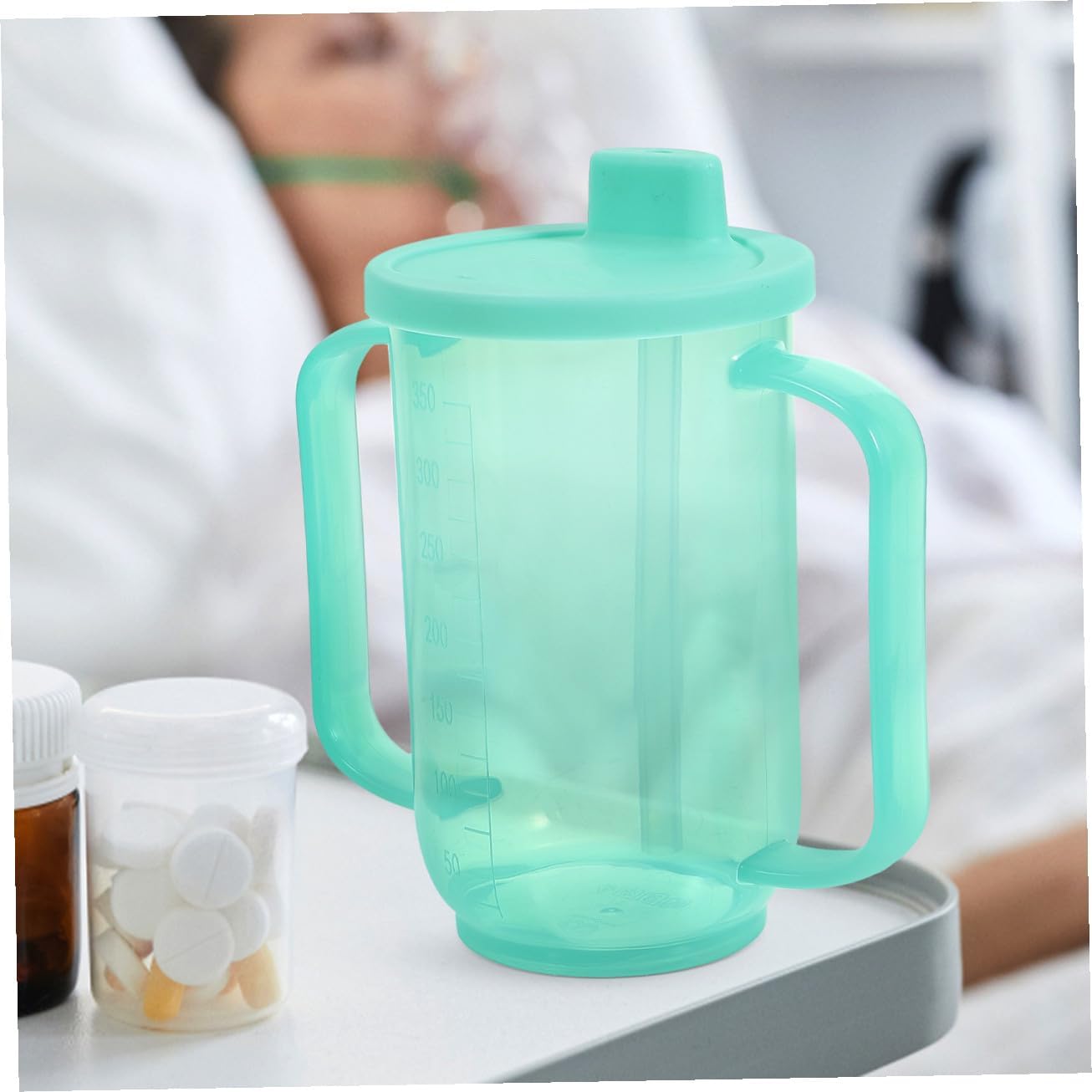 Convalescent Feeding Cup for Elderly with Inclined Mouth Design Spill Nursing Liquid Drinking Mug for Disabled and Bedridden Patients Ergonomic Grip Scaled Measurement for Soup