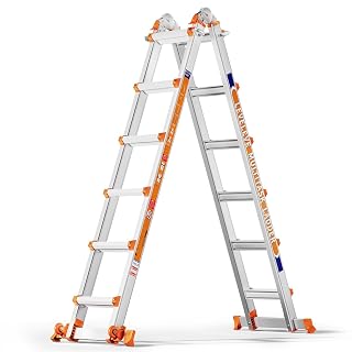 LEVELEVE A Frame 6 Step Ladder, 22FT Extension Ladder with Stabilizer Bar & Wheels,330 lbs Security Load Multi Position Ladder for Stairs Home Indoor Outdoor Roof - Amazon product rated Grade A