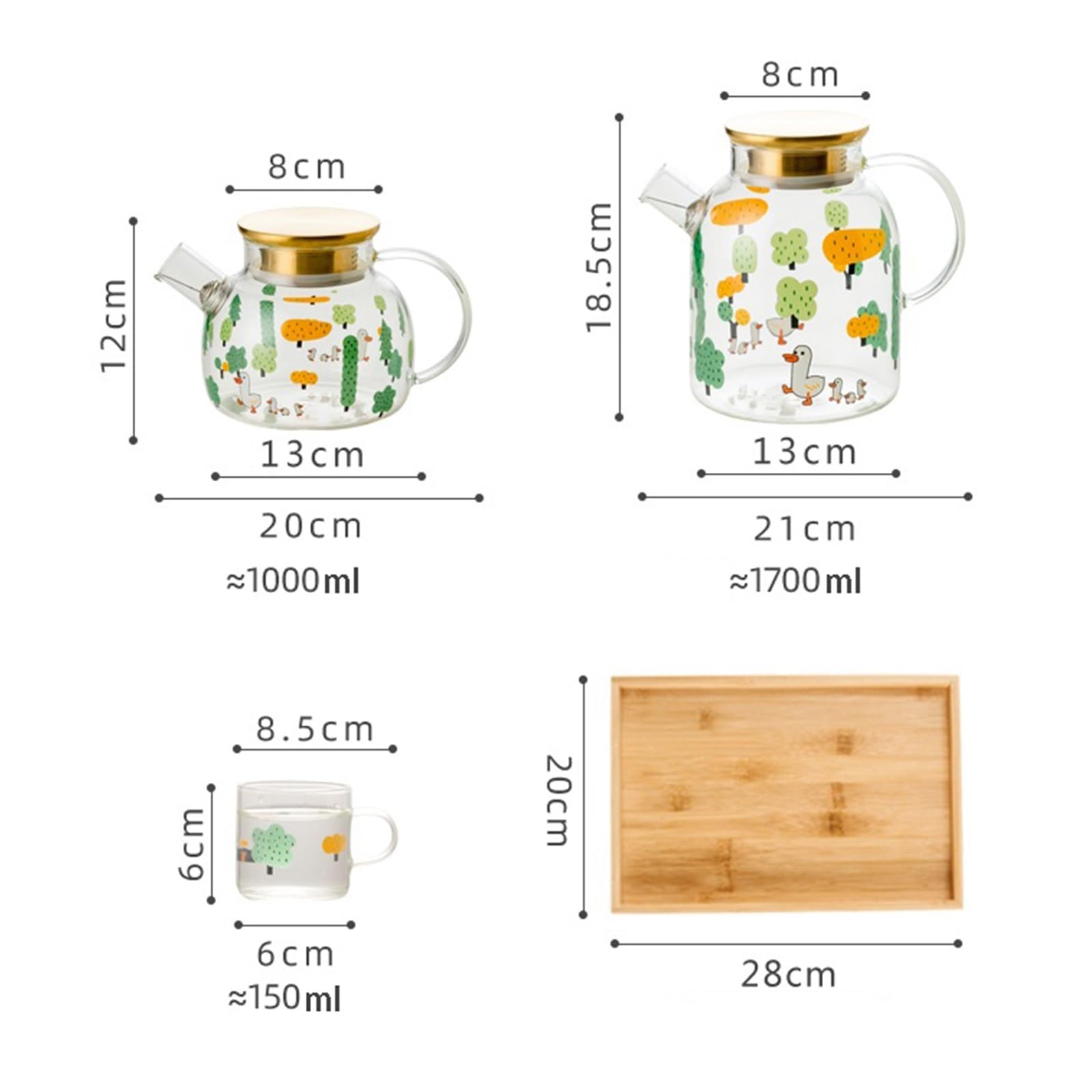 Zimny ​​​​czajnik Żaroodporny szklany zestaw do zimnego czajnika pachnąca herbata owocowa czajniczek do herbaty o dużej pojemności taca na czajnik Zestaw dzbanów na ciepłą/zimną wodę(A,1700ml)
