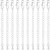 Beebeecraft 1 caixa 10 peças extensor de corrente de freio banhado a prata esterlina 925 latão 7,6 cm com fecho de garra de lagosta para colar, pulseira, tornozeleira, fabricação de joias faça você