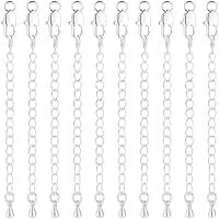Beebeecraft 1 caixa 10 peças extensor de corrente de freio banhado a prata esterlina 925 latão 7,6 cm com fecho de garra de lagosta para colar, pulseira, tornozeleira, fabricação de joias faça você