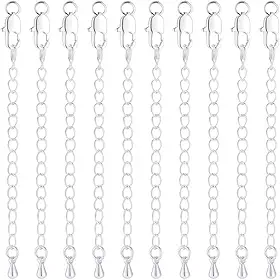 Beebeecraft 1 caixa 10 peças extensor de corrente de freio banhado a prata esterlina 925 latão 7,6 cm com fecho de garra de lagosta para colar, pulseira, tornozeleira, fabricação de joias faça você
