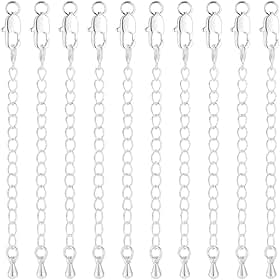 Beebeecraft 1 caixa 10 peças extensor de corrente de freio banhado a prata esterlina 925 latão 7,6 cm com fecho de garra de lagosta para colar, pulseira, tornozeleira, fabricação de joias faça você
