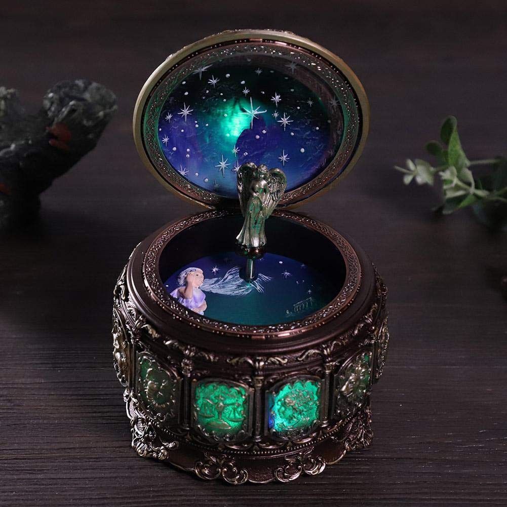 MAGT Spieluhr Vintage, 12 Sternbilder Spieluhr mit Sternbildern Rotierende Göttin Funkelnden LED Lichter, Geschenke für Weihnachten Valentinstag Geburtstag (Pisces)