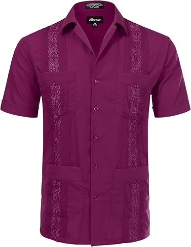 Miniatura 7 de Allsense Camisas de guayabera cubana de manga corta para hombre