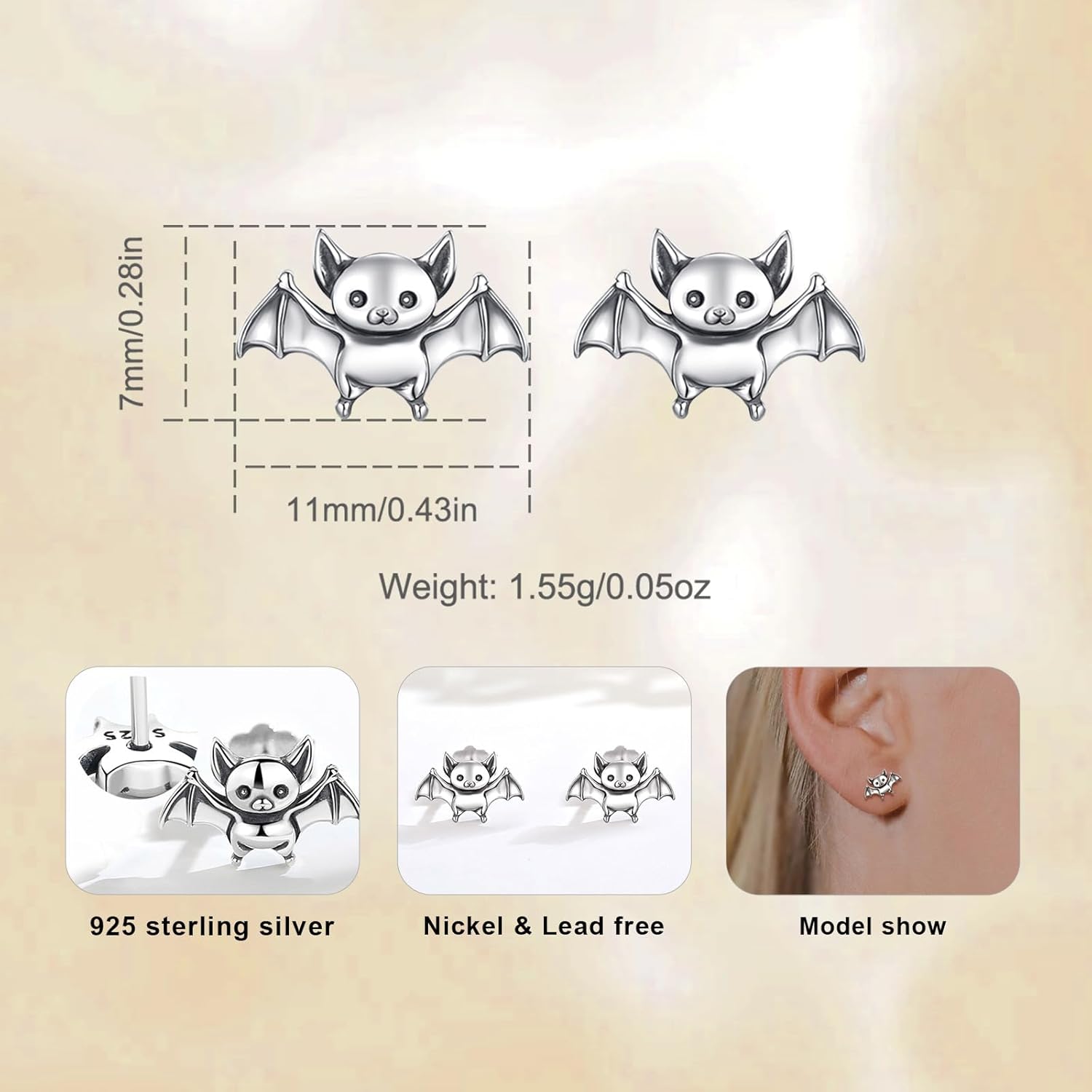INFUSEU Sterling Silver Cute Stud Earrings Cat Frog Mushroom Bunny, Small Gifts for Women Teen Girls Animal Lovers - Image 5