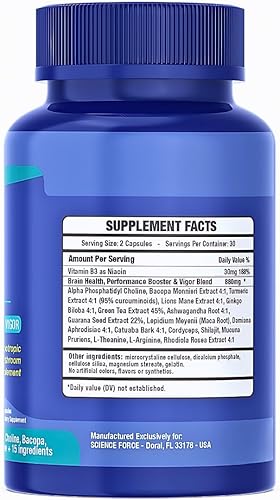 Miniatura 7 de Suplementos cerebrales para la memoria y la concentración - Salud cerebral nootrópica - Rendimiento cognitivo, claridad, energía, vigor mental,