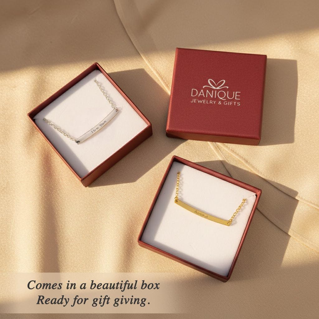 Danique Jewelry Personalized Bar Bracelet with Name or Coordinates • Engraved Custom Bracelet with Secret Message •14k Gold Filled or 925 Sterling Silver - Image 9