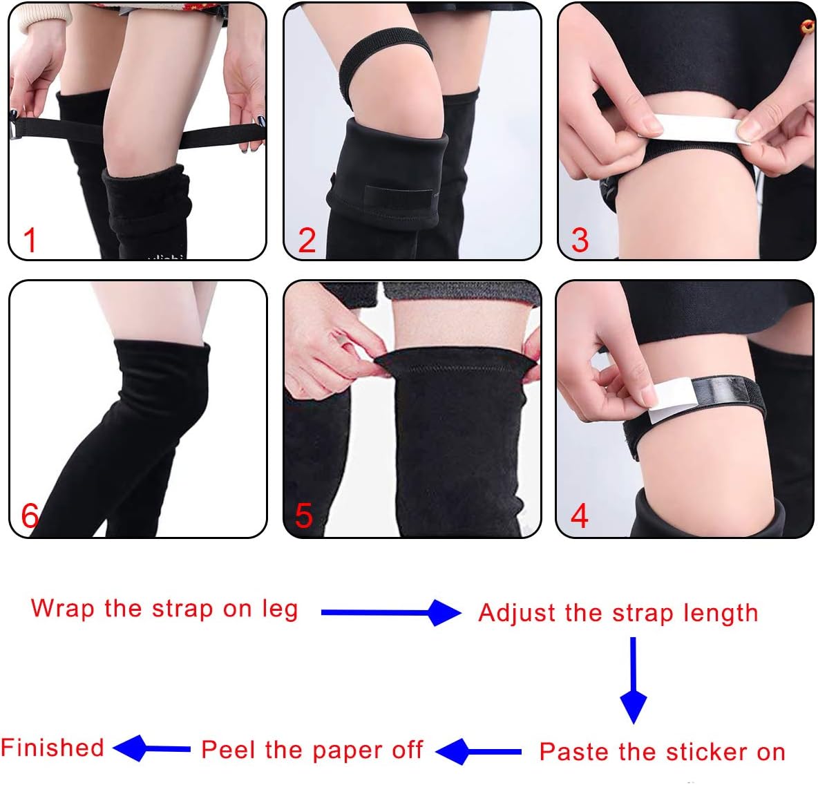 CM Anti-Slip Silicone Tape Elastic Adjustable Straps for High Knee Boots, 2 Pairs with 20 Pcs Hook and Loop Tape Sticker