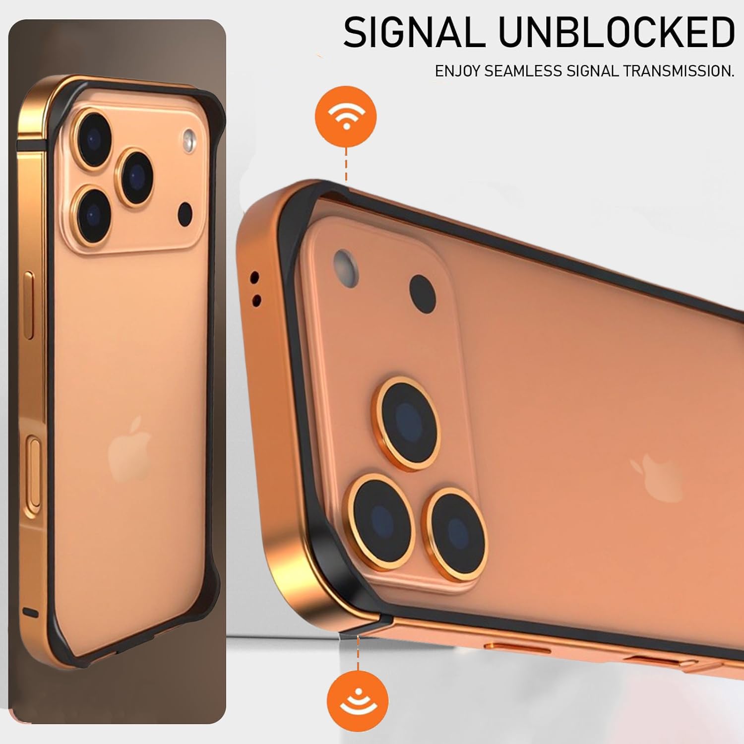 Funda con Marco Metálico para iPhone 17 Pro Max/17 Pro, Parachoques a Prueba de Caídas con Esquinas Elevadas y Disipación de Calor, sin Placa Trasera.-Black||17 Pro