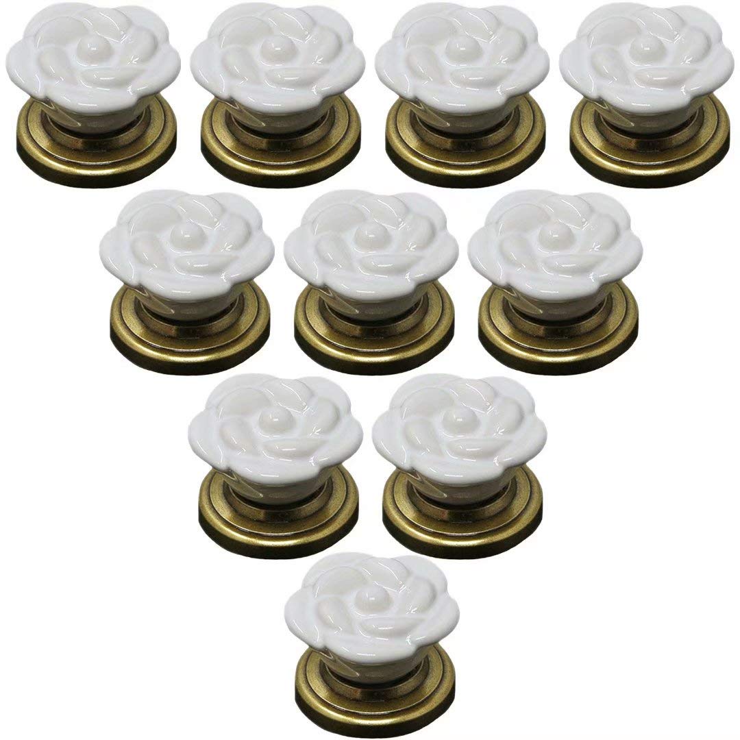 Klamki do drzwi, ceramiczne klamki do drzwi, uchwyt do szafki, ceramiczne drzwi do szafy ciągnie klamki do drzwi szuflady szafki, 10 szt (Color : White, Size : Style A)