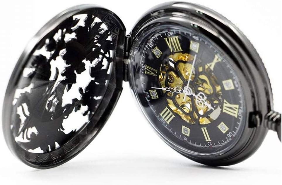 Pocket Watch,Peony Mocking Phoenix flip top Watch,Mens Antique Mechanical Pocket Watch,Retro Classic Embossed Hollow Mechanical Pocket Watch (Color : B)
