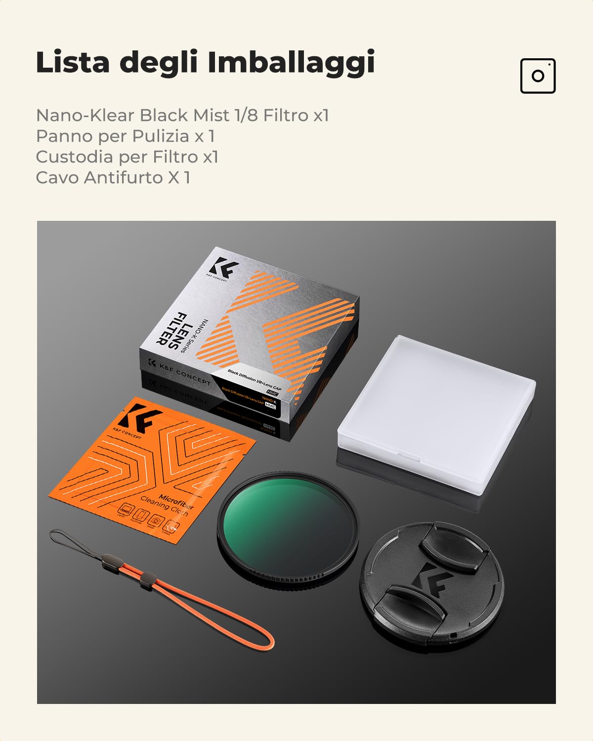 K&F CONCEPT 49mm Filtro Black Mist 1/8 con Tappo e Un Panni di Puliziaper per Obiettivo Fotocamera, Effetto Cinematografico Filtro Black Diffusion 1/8 con 18 Strati Nano Rivestimento (K Serie)