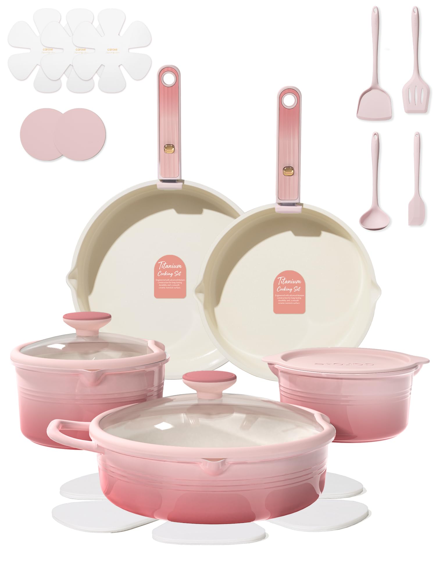 CAROTE 20-Piece Titanium Cookware Set in Gradient Pink