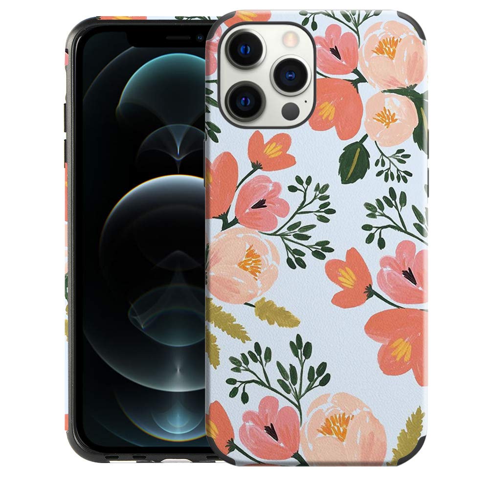 CUSTYPECase for iPhone 12 Pro Max 2020, iPhone 12 Pro Max Case, Floral Flower Pattern Leather Soft TPU Slim Bumper Women Girls Protective Cover for iPhone 12 Pro Max 5G 6.7 Inch, Blue Camellia