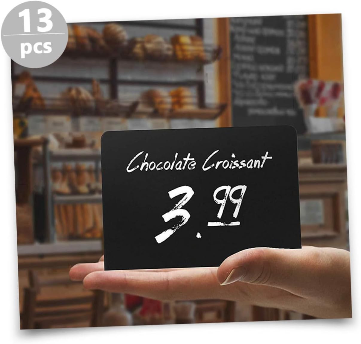 Acrylic Memo Chalkboard Sign, 12pcs Mini Black Chalkboard Writing Boards with 1 Chalk Pen, Desktop Decorative Message Boards for Wedding Party Home and Office Display