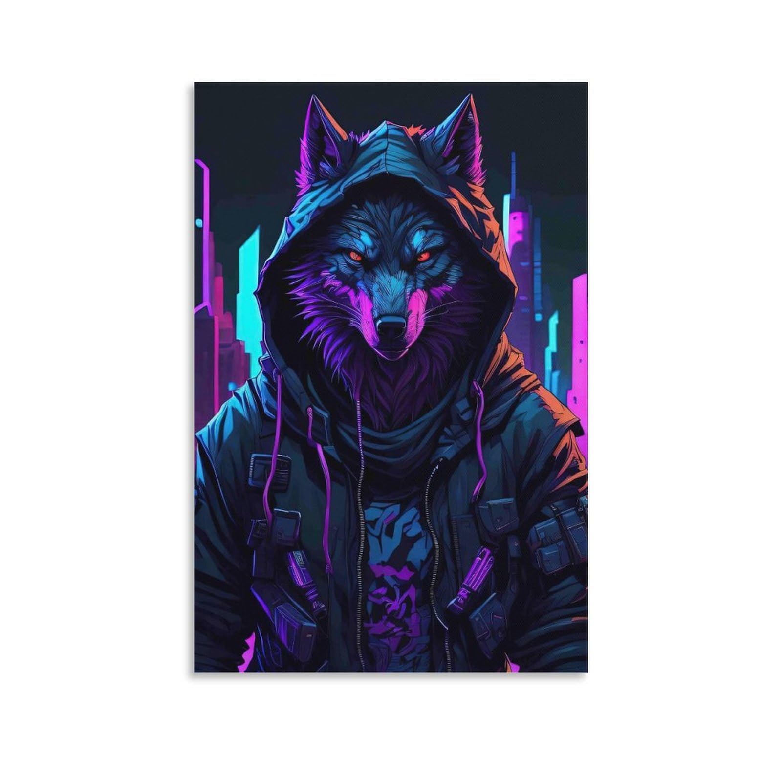 DHBANEIOK Cyber Wolf Hoodie Poster Artwork Canvas Prints Picture Modern Wall Art Picture Wall Hanging for Living Room Home Decorations 20x30inch(50x75cm)