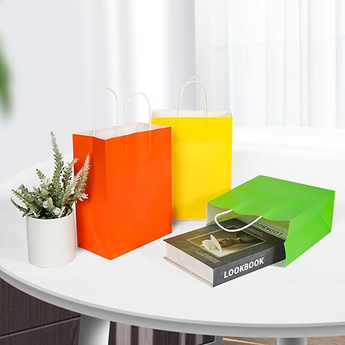 Miniatura 5 de Bekoetoz 40 bolsas de regalo de papel kraft blanco con asas, 8 colores de 8.3 x 5.9 x 3.2 pulgadas, bolsas de regalo a granel para cumpleaños,