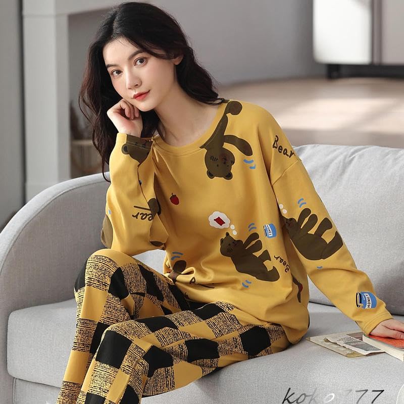 Image of LUXERUDRA Women's Pajama Set, Soft Breathable Korean Style Nightsuit with Top & Full Pants, Lightweight Loose Fit Nightwear & Loungewear for Girls & Women.