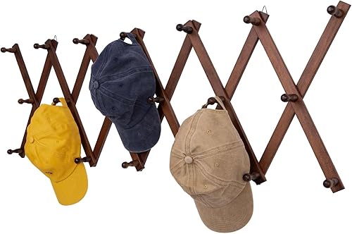 Miniatura 23 de Perchero de pared acordeón con 16 ganchos, perchero de pared de madera expandible para abrigos, sombreros, gorras de béisbol, tazas de café, joyas