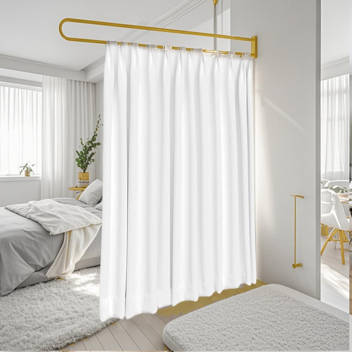 U-Shaped Room Divider Curtains,Privacy Room Divider,Metal Support Wall Mounted Curtains,Blackout Ceiling Track Curtain with Hooks for Soundproofing for Beauty Salon Fitting Rooms Bedroom