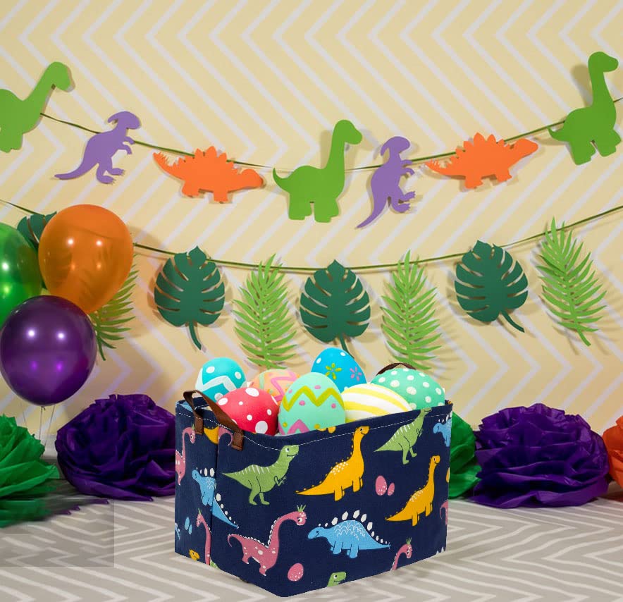 Image of Essme Dinosaur Basket,Dinosaur Storage Baskets for Boys, Dinosaur Baskets for Boys with Handle Dinosaur Baskets for Dinosaur Room Decor, Clothes,Books.(Navy Blue dinosaurs)
