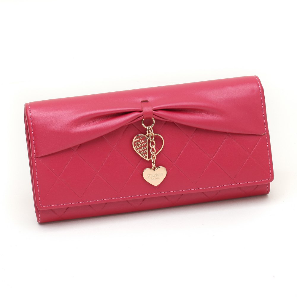 Damara Womens Multi Pocket Pleated Wallet With Gold Heart Hardware,Rosa