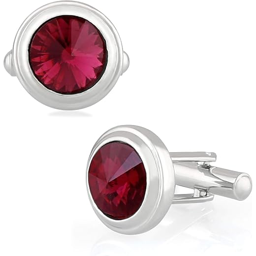 Mahi Rhodium Plated Maroon Solitaire Crystal Cufflink for Mens and Boys CL1100534RMar