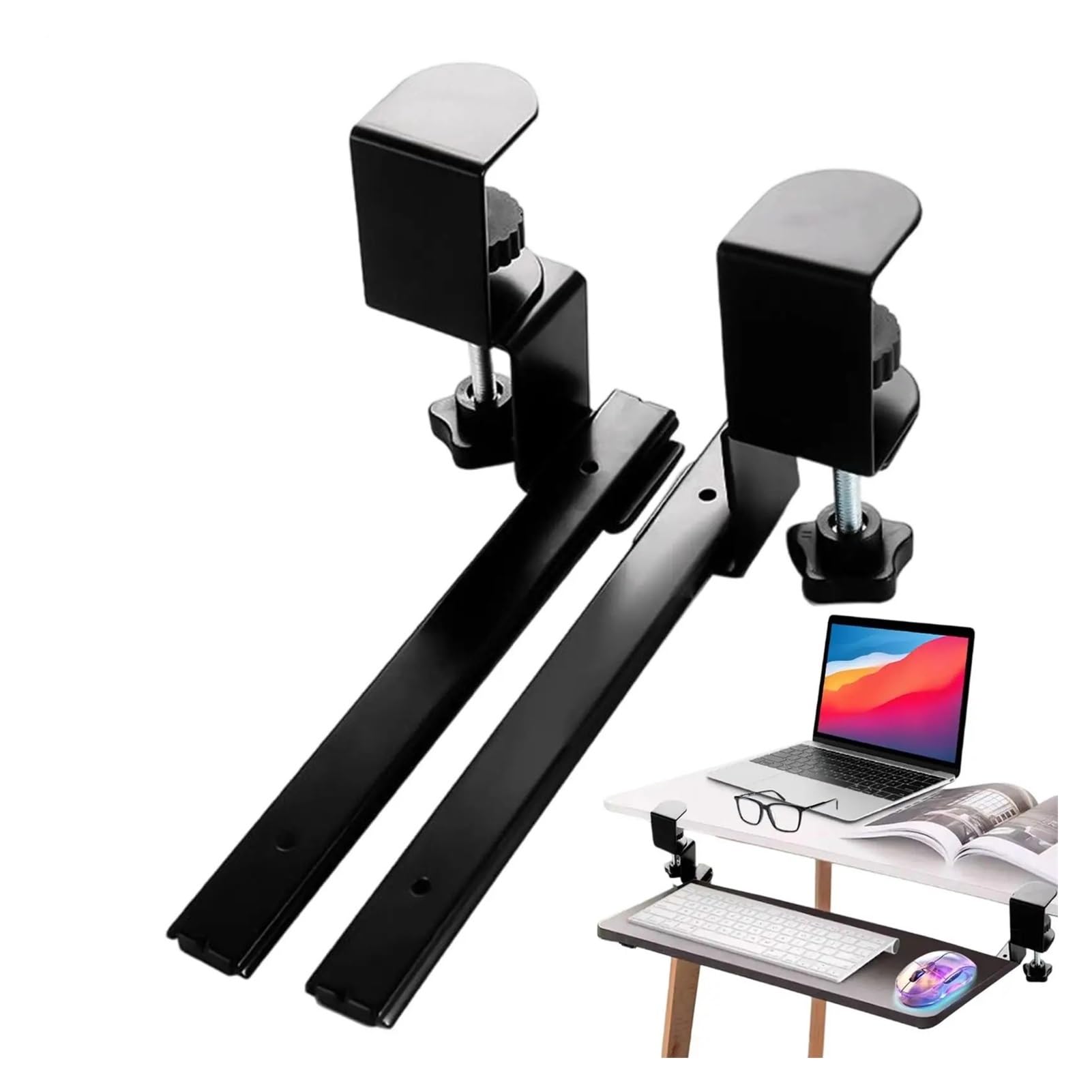 RGOEMHJ Keyboard Rails Under Desk No Drill Adjustable Rail Extender Sliding Tray For Computer Stand Office Bedroom Suitable for typing