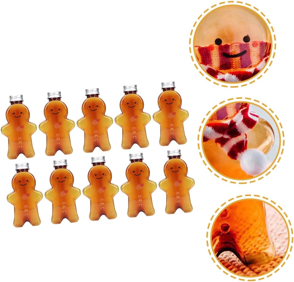 WOONEKY 10pcs Gingerbread Man Transparent Juice Bottles Sealed Caps Holiday Drink Containers for Christmas Parties Reusable and Decorative Beverage Jars