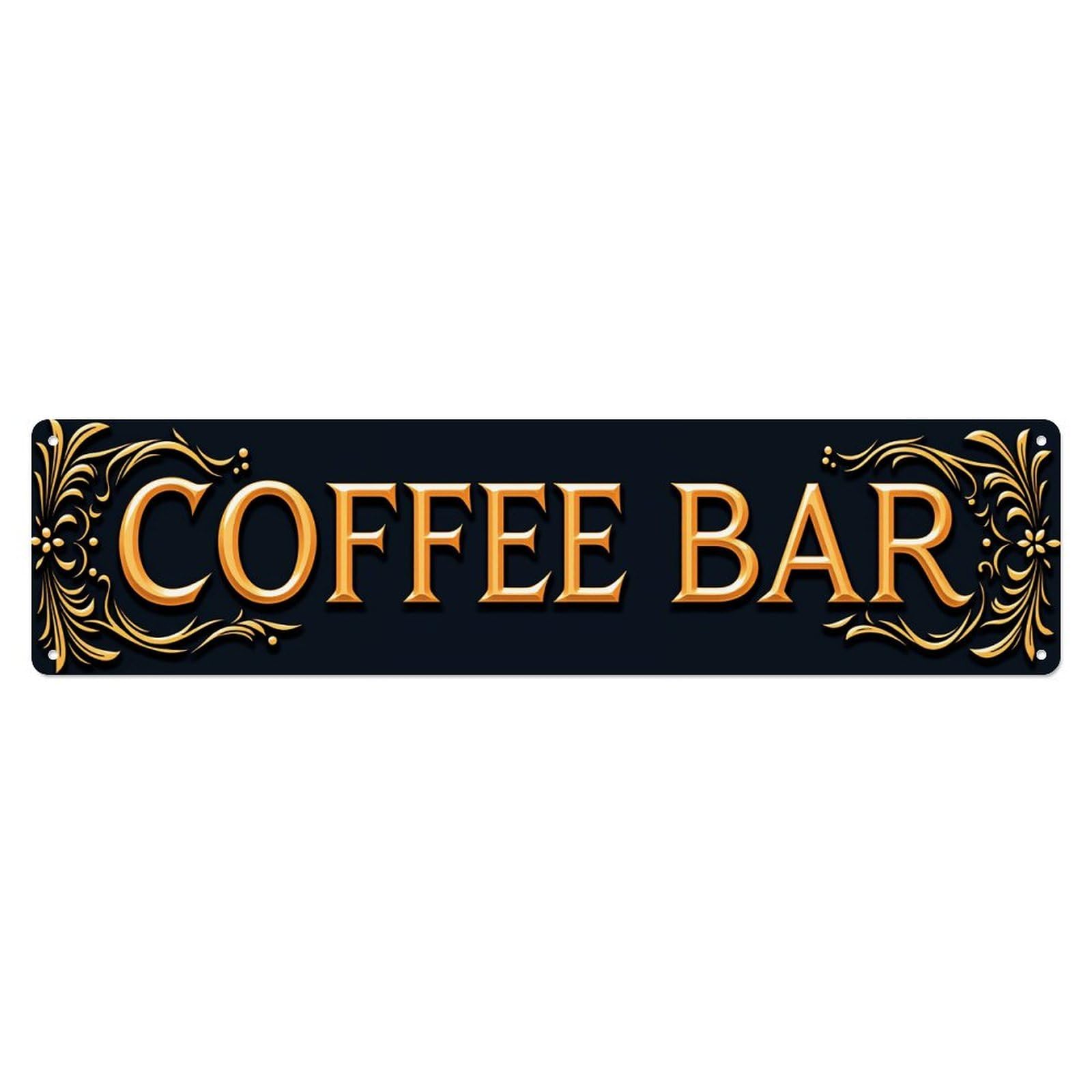 Golden Ornate Coffee Bar Sign Tin Sign Vintage Metal Poster Retro Bar, Home, Man Cave, Kitchen, Laundry Room Wall Art Decor Gift 4x16 Inch