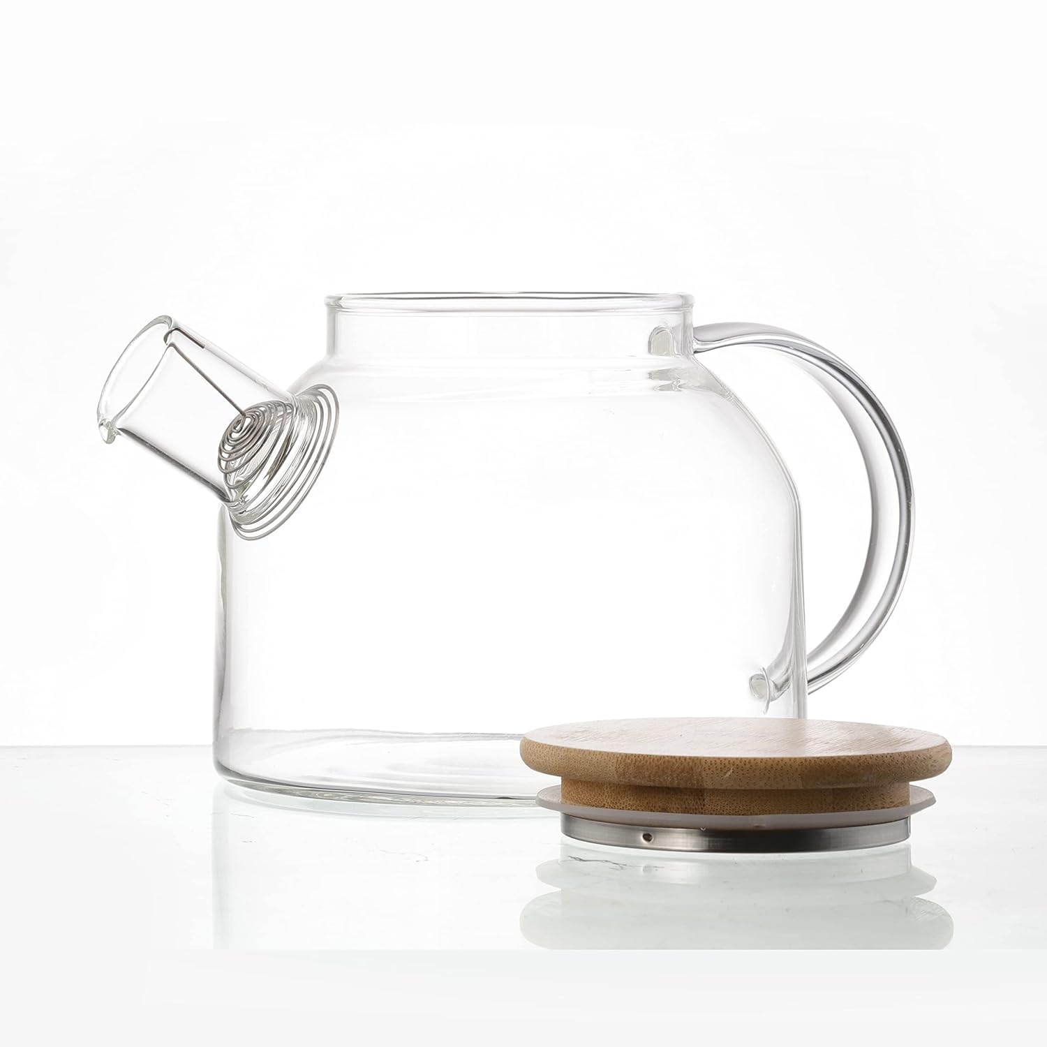 Red-Rubby Glass Teapot Set, Tea Kettle Safe On Stovetop with Large Spout and Filter Coil Bamboo Lid with Stainless Steel Bottom 1000ML Capacity Transparent High Boron Glass 3