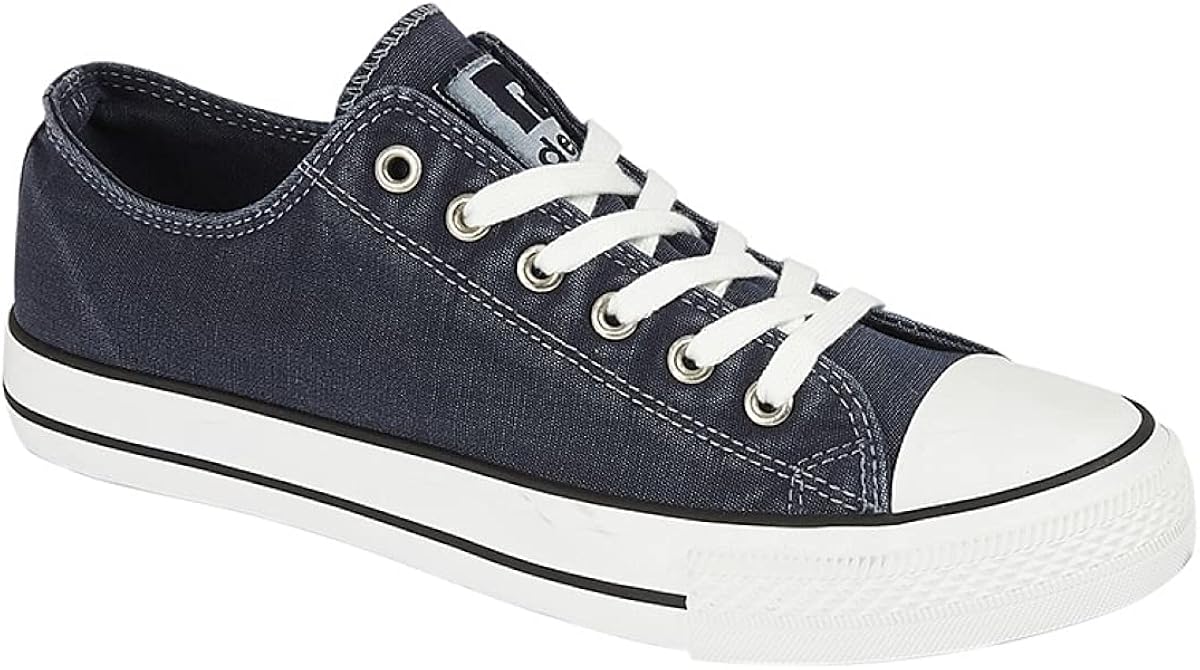 Mens DEK Canvas Shoes Navy Blue Washed Laced Rubber Soled Casual