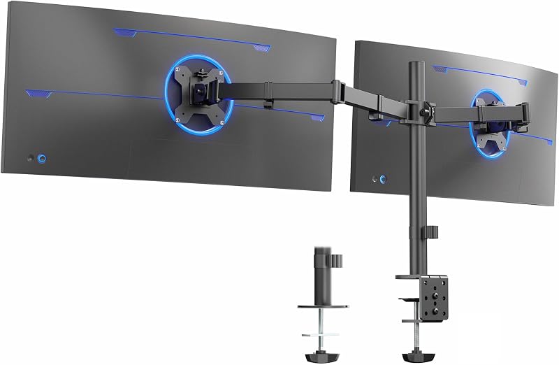 Soporte de escritorio para monitor doble ultra ancho VIVO, soporte de acero resistente totalmente ajustable, tiene capacidad para 2 pantallas de computadora de hasta 38 pulgadas y un máximo de 22 libras cada una, negro, STAND-V038