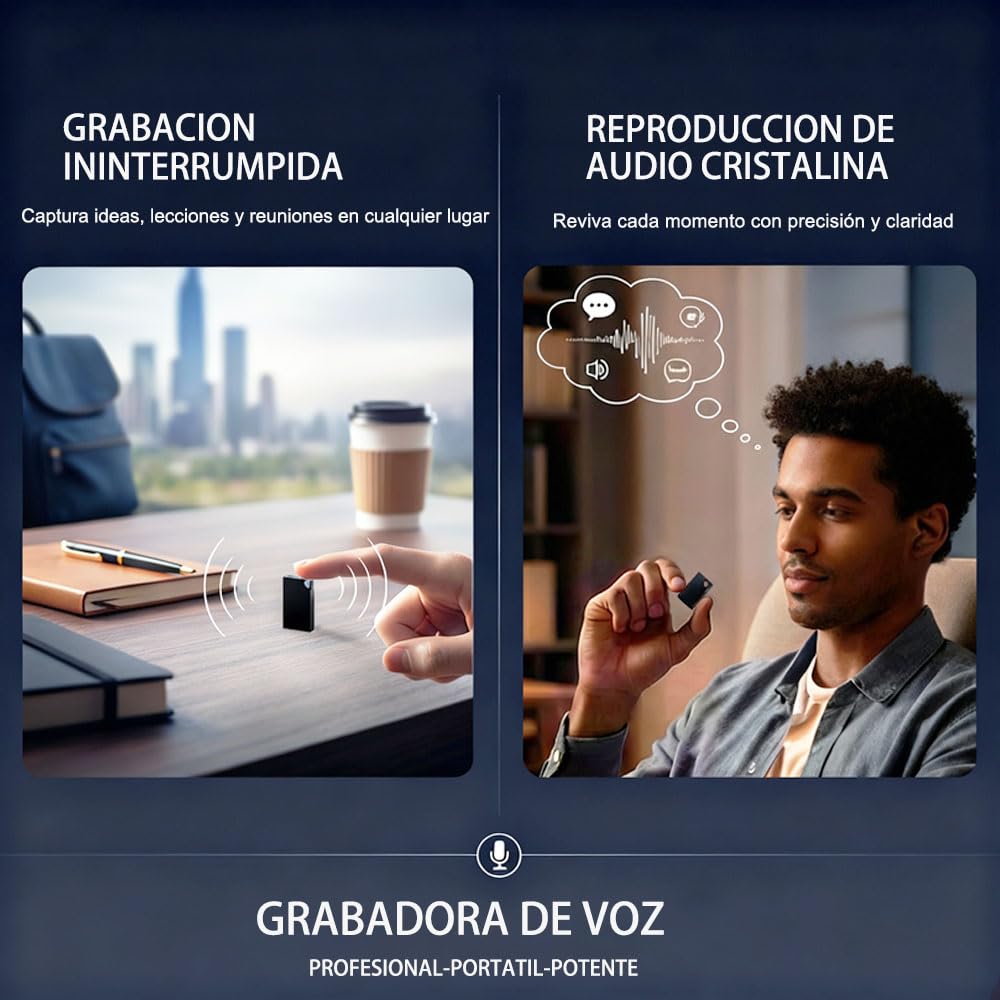 Grabadora de Voz Espía 64GB Mini Micrófono Espía | Recargable USB, Activación por Voz, Grabadora de Voz, Para Cursos y Reuniones, Oculta (3*2 0.6)