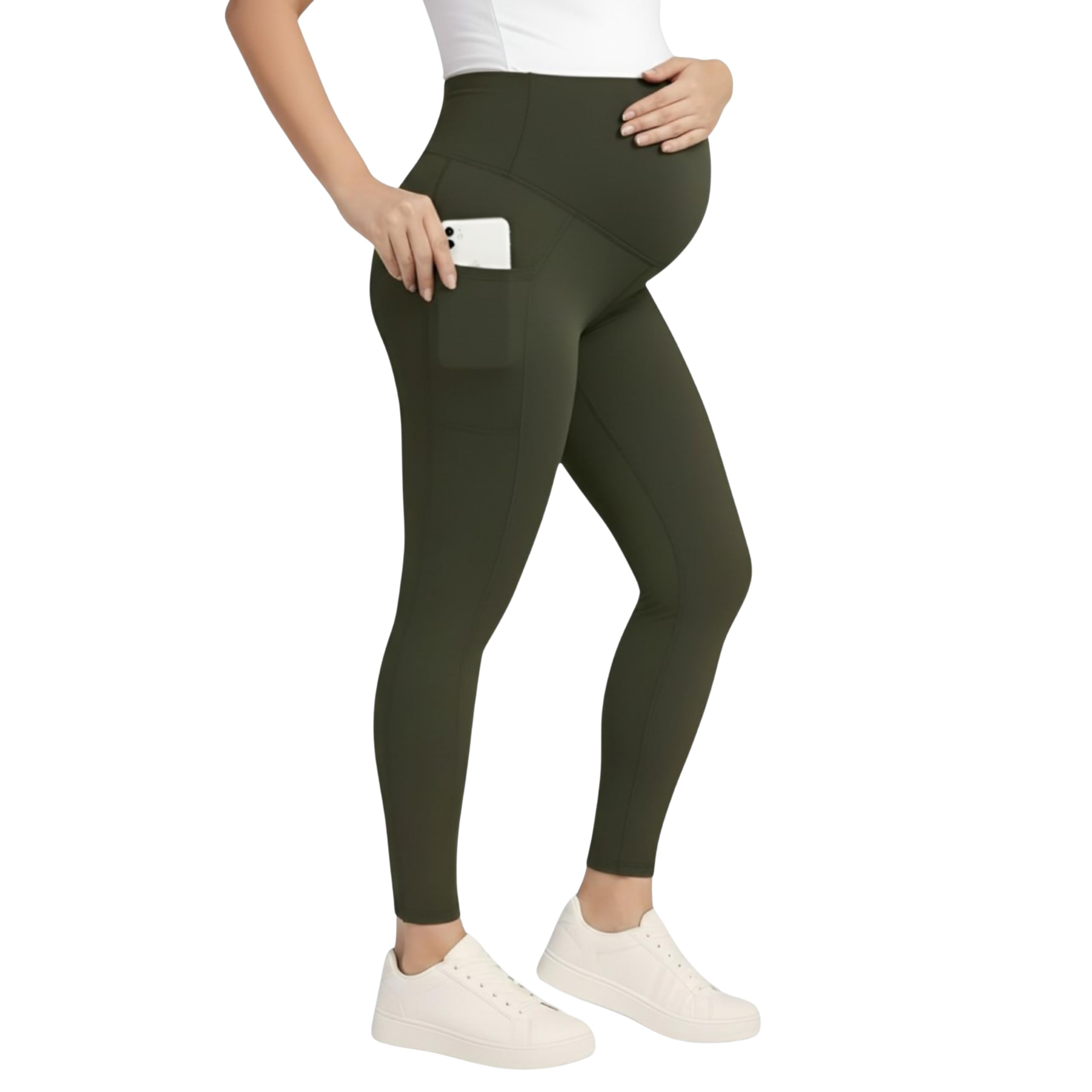 Motherhood Maternity Womens Over The Belly Workout Activewear Pregnancy Leggings with Pockets