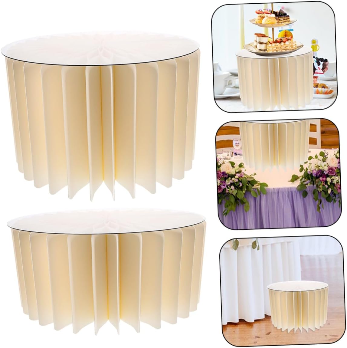 White Foldable Paper Cylinder Cake Stand Set 2pcs, round Pedestal Table Display Stands for Wedding Party Dessert Backdrop Decorations, 30cm Diameter with 20cm 40cm Height