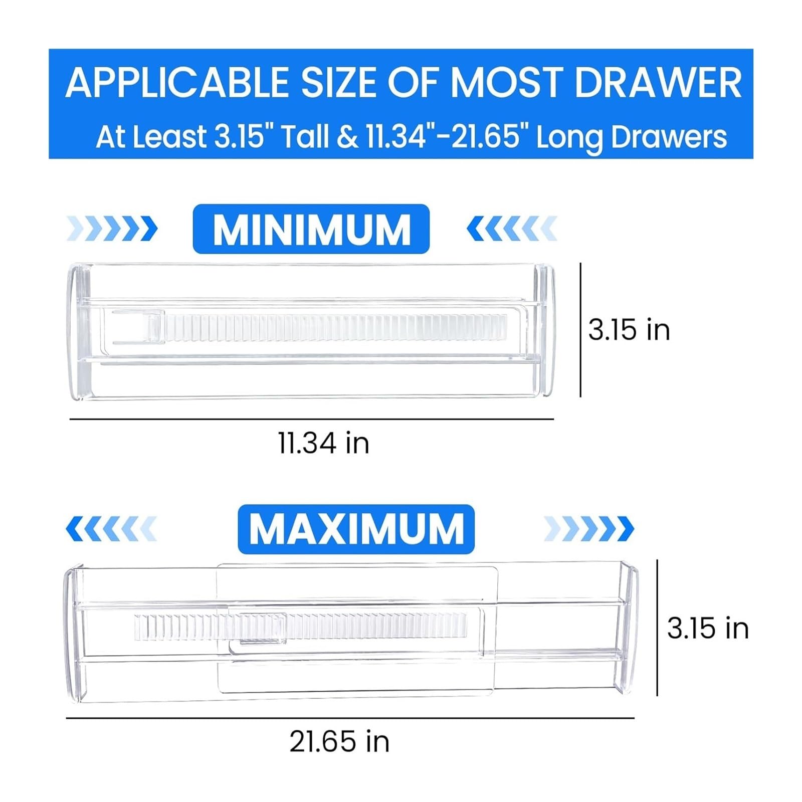 Lot de 6 séparateurs tiroir extensibles, parfaits for la cuisine, chambre, commode et le bureau. Installation facile(Transparent)