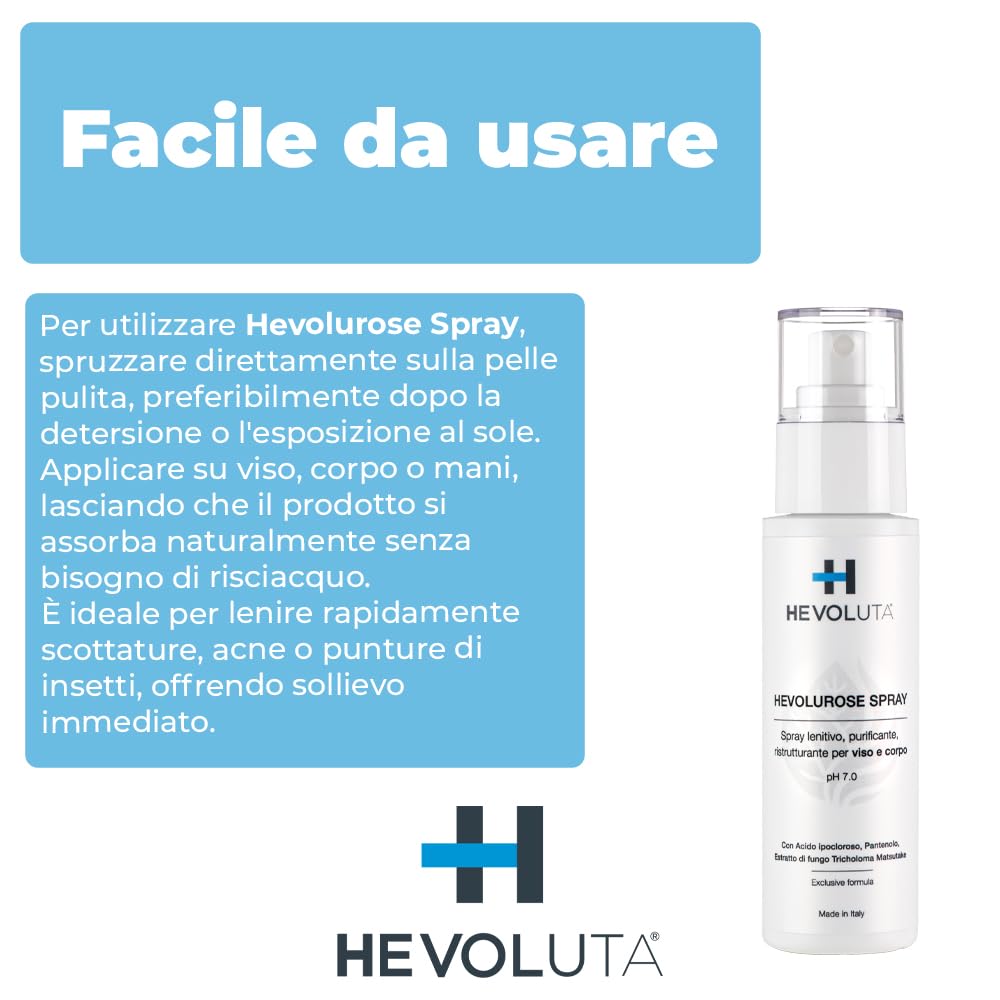 Hevolurose Spray con Acido Ipocloroso, Sollievo per Pelle Sensibile, Acne, Scottature e Punture Insetti, Antibatterico Spray Lenitivo e Rinfrescante - Formato 100 ml + ricarica 200 ml -