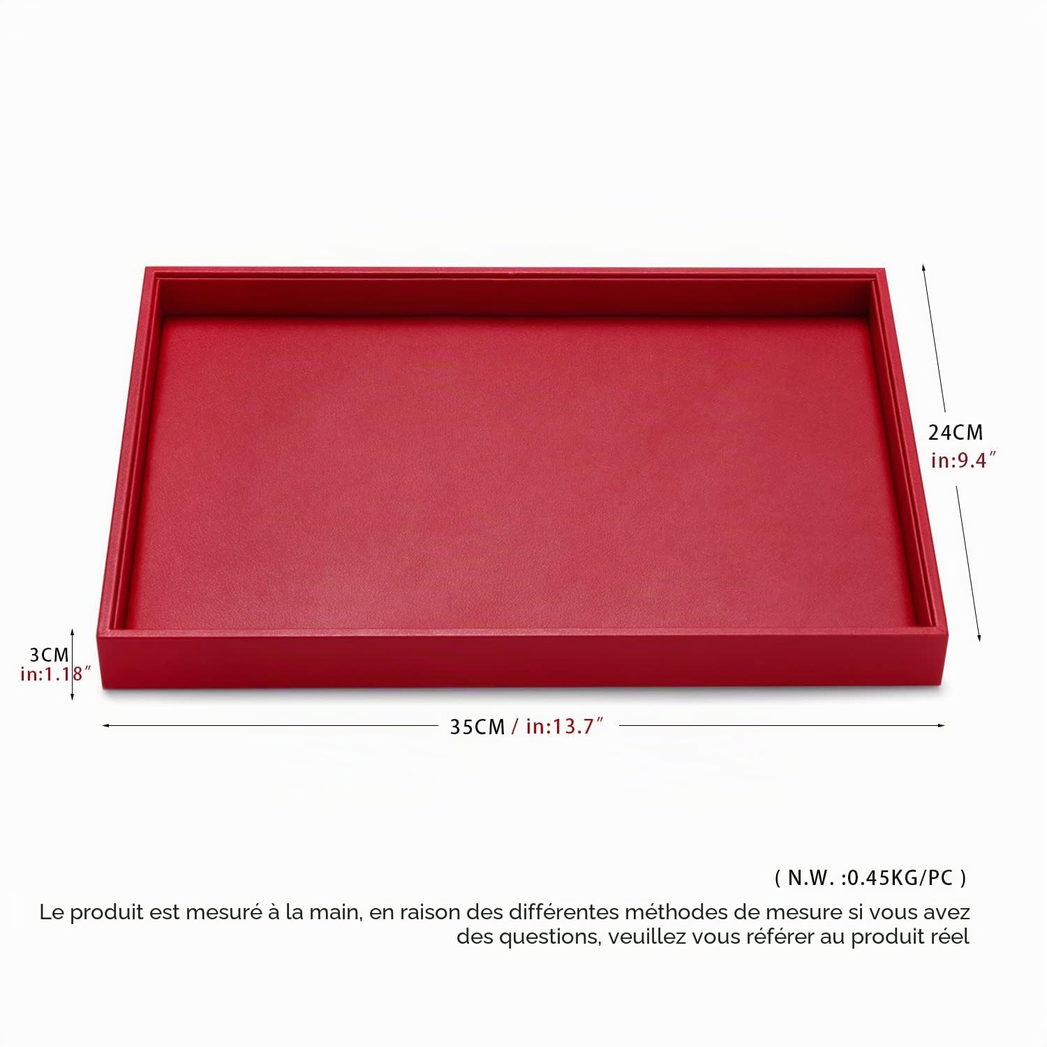 plateau à bijoux empilable en cuir, rangement de bijoux tiroir insert à bijoux organisateur présentoir à bijoux, 35x24x3cm (rouge vin)