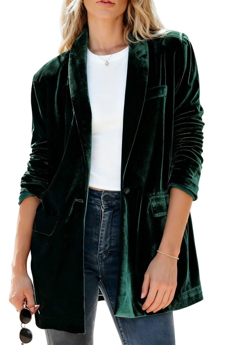 Womens Velvet Blazer Jacket Long Sleeves Shawl Lapel Prom Coat Office Work Blazer Casual Wear